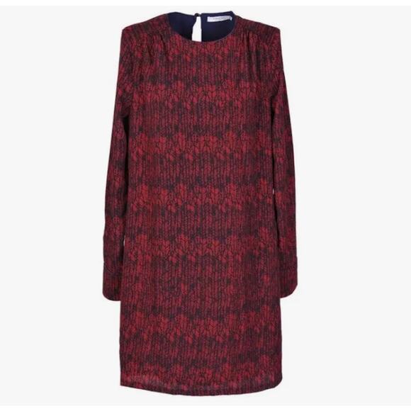 FRNCH Deep Red Long Sleeve Print Dress Sz S - Picture 3 of 4